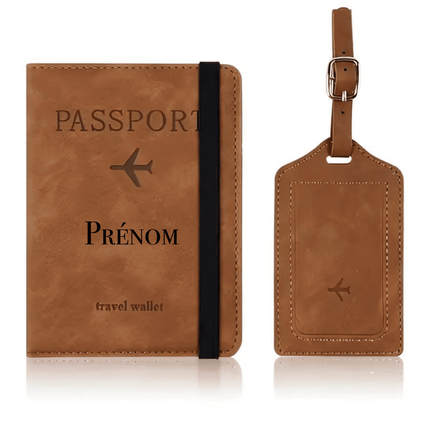 Porte Passeport Protection RFID en Simili Cuir + Étiquette de Bagage | Différents Coloris à Personnaliser